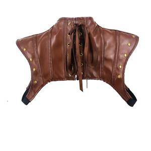 Steampunk Light Brown High Neck Cap Sleeve Rivet Corset Shrug with Buckles N23412